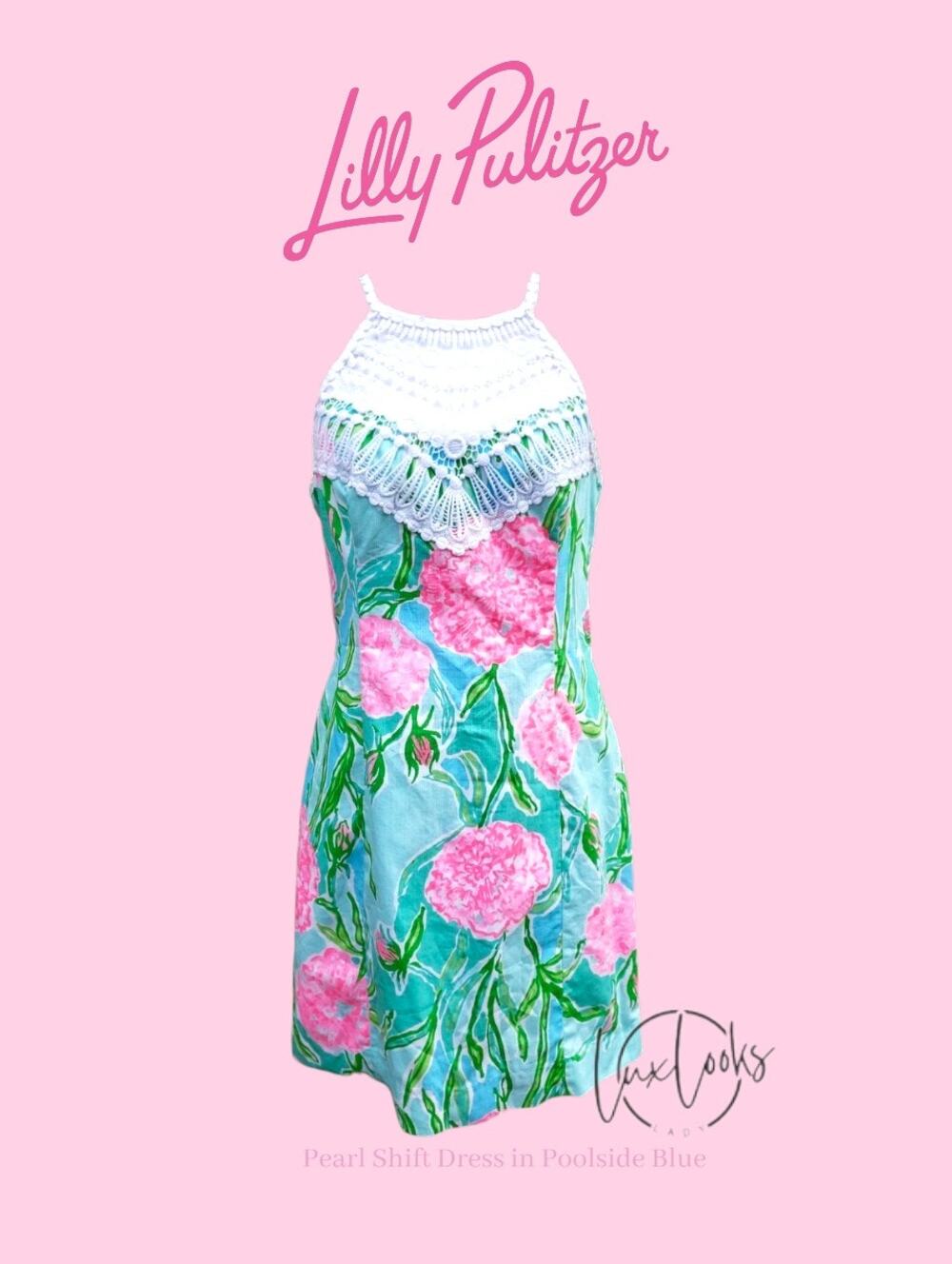 LILLY PULITZER Pearl Shift Poolside Blue Going Stag Cotton Dress size 2
